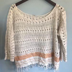 Free people cream crocheted cropped sweater